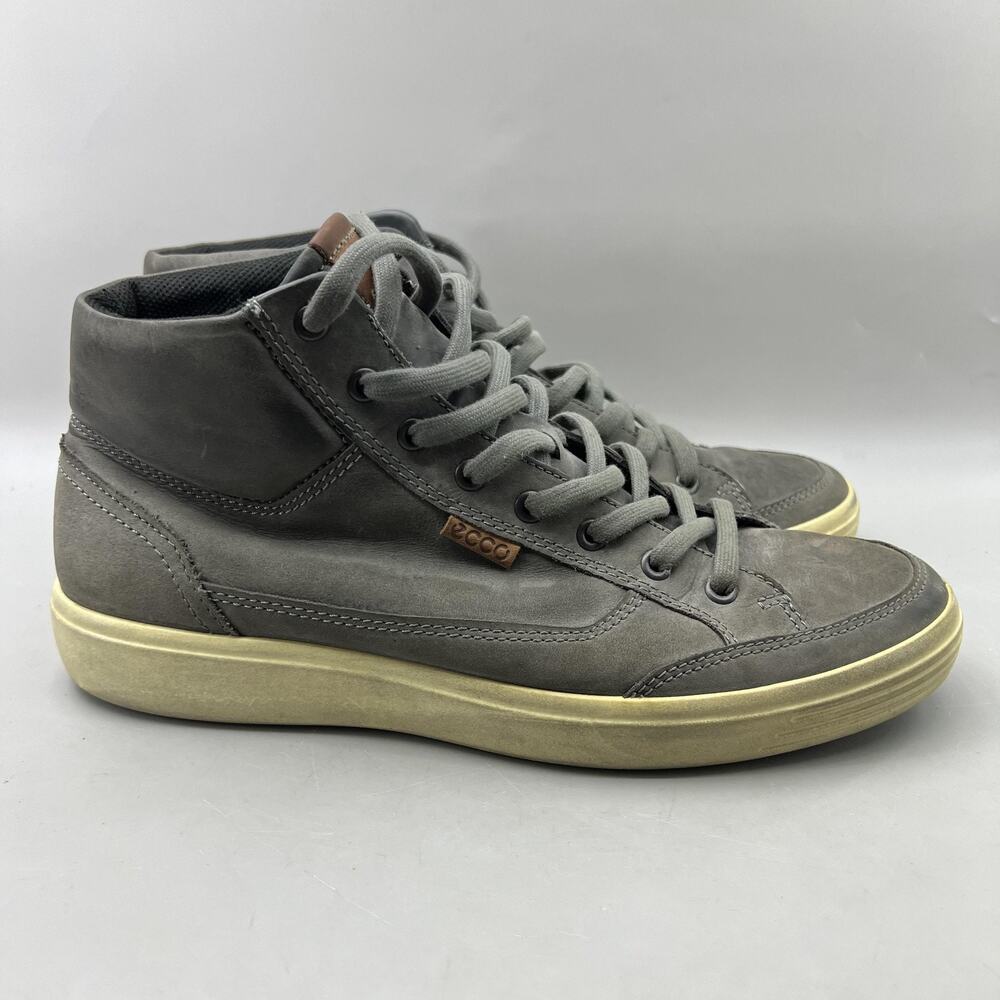 ECCO Soft 7 High Top Casual Shoes Men Size 10 Gray Nubuck Comfort Sneakers